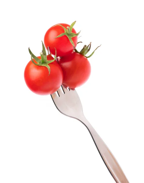 Gaffel Med Färsk Tomat Isolerad Vit Bakgrund — Stockfoto
