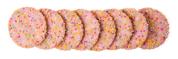 Biscoitos Morango Com Cobertura Polvilhe Isolado Fundo Branco — Fotografia de Stock