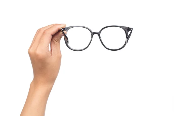 Ruka Držící Oko Brýle Izolované Bílém Pozadí — Stock fotografie