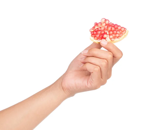 Hand Holding Pomegranates Fruit Isolated White Background — Stock Photo, Image