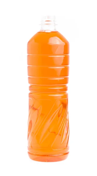 Oranje Gekleurde Dranken Fles Geïsoleerd Witte Achtergrond — Stockfoto