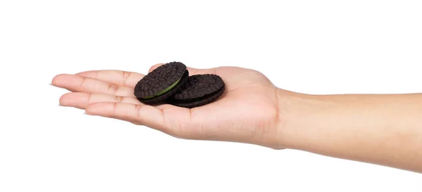 Cookie Mano Con Relleno Verde Aislado Sobre Fondo Blanco — Foto de Stock