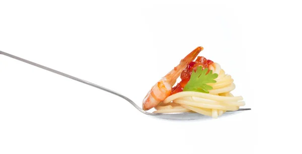 Тримає Спагетті Макаронами Ложці Ізольовані Білому Тлі — стокове фото