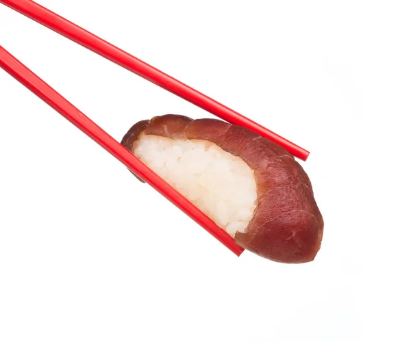 Sushi Evőpálcikákkal Elszigetelt Fehér Háttér — Stock Fotó