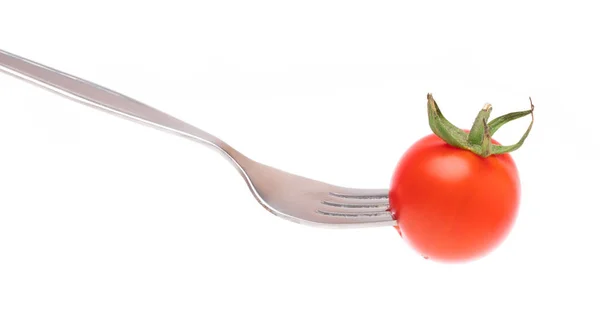 Gaffel Med Färsk Tomat Isolerad Vit Bakgrund — Stockfoto