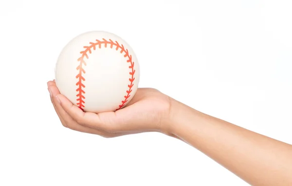 Mano Possesso Baseball Bianco Isolato Sfondo Bianco — Foto Stock