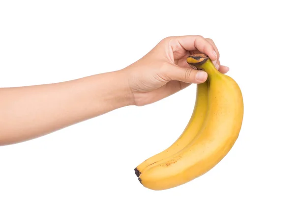 Χέρι Που Κρατά Μπανάνας Που Απομονώνονται Λευκό Φόντο — Φωτογραφία Αρχείου