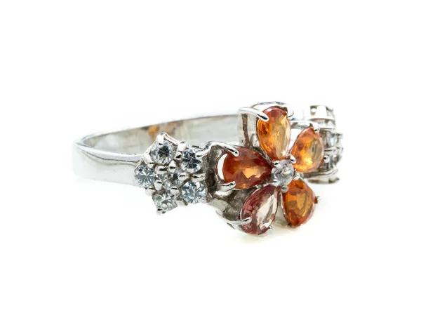 Classic Ring Yellow Orange Topaz Stone White Background — 스톡 사진