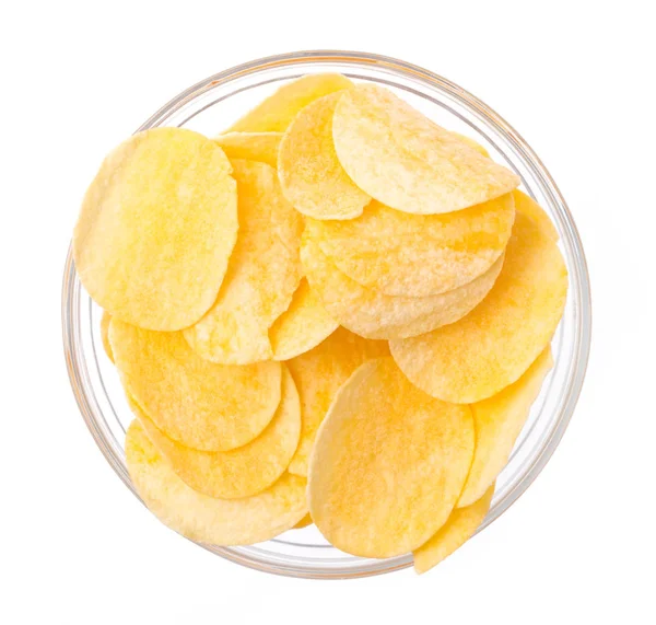 Potato Chips Bowl Isolated White Background — Stock Photo, Image