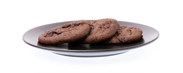 Chocolate Chip Cookies Prato Isolado Fundo Branco — Fotografia de Stock