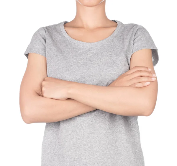 Woman Arms Folded Isolated White Background — Stock Photo, Image