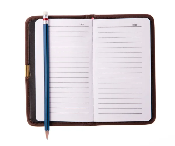 Cuadernos Cuero Con Lápiz Aislado Sobre Fondo Blanco — Foto de Stock