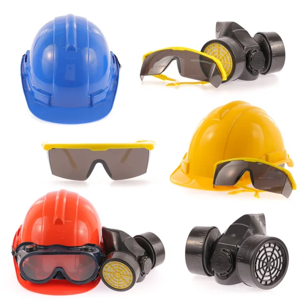 Collection Casque Masque Protection Chimique Protection Oculaire Lunettes Sur Fond — Photo