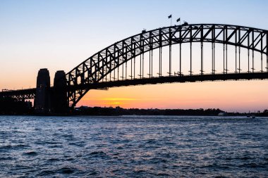 Backlight photo of Harbour Bridge at sunset, Sydney