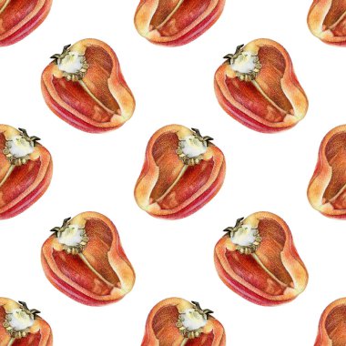 El ile renkli kalemle çizilmiş kesim turuncu biber ile Seamless Modeli