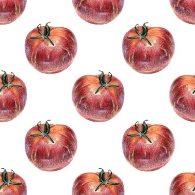 Kırmızı domates el ile renkli kalemle çizilmiş ile Seamless Modeli