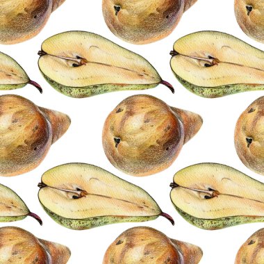 El ile renkli kalemle çizilmiş sarı ve yeşil armut ile Seamless Modeli