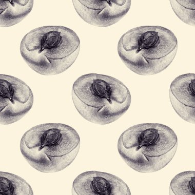 El ile kalemle çizilmiş kesim Şeftalilerin seamless modeli