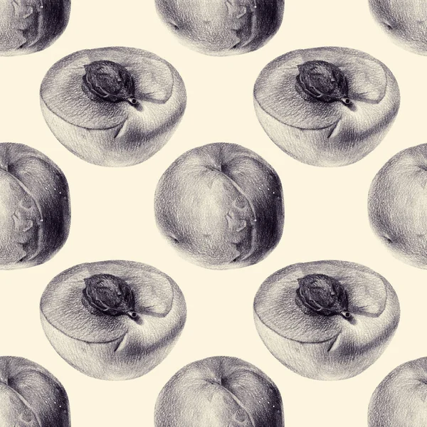 Nahtloses Muster mit Pfirsichen von Hand mit Bleistift gezeichnet — Stockfoto