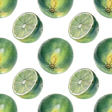 Yeşil limes el ile renkli kalemle çizilmiş ile Seamless Modeli