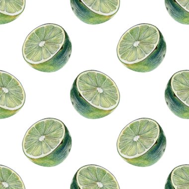 El ile renkli kalemle çizilmiş kesilmiş yeşil limes ile Seamless Modeli