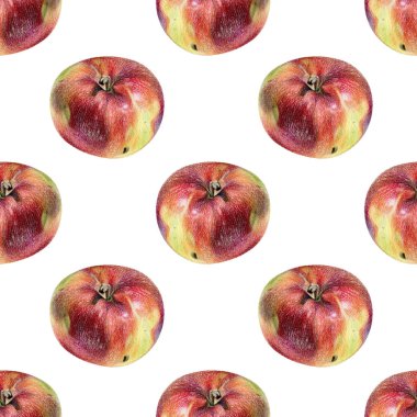 El ile renkli kalemle çizilmiş Kırmızı elma ile Seamless Modeli