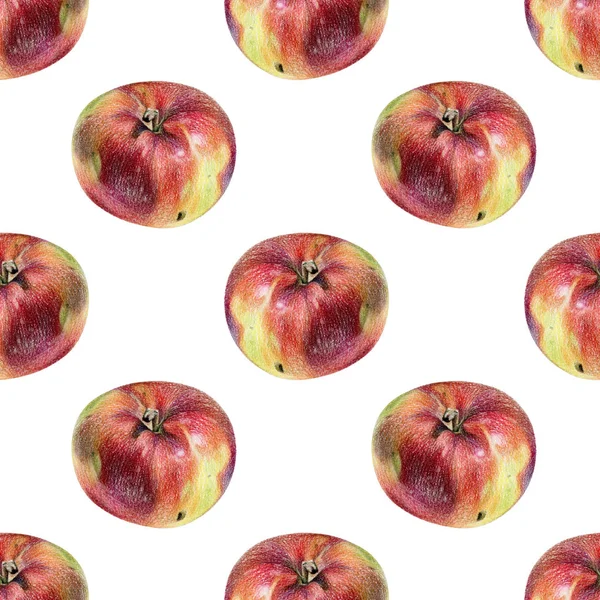 El ile renkli kalemle çizilmiş Kırmızı elma ile Seamless Modeli