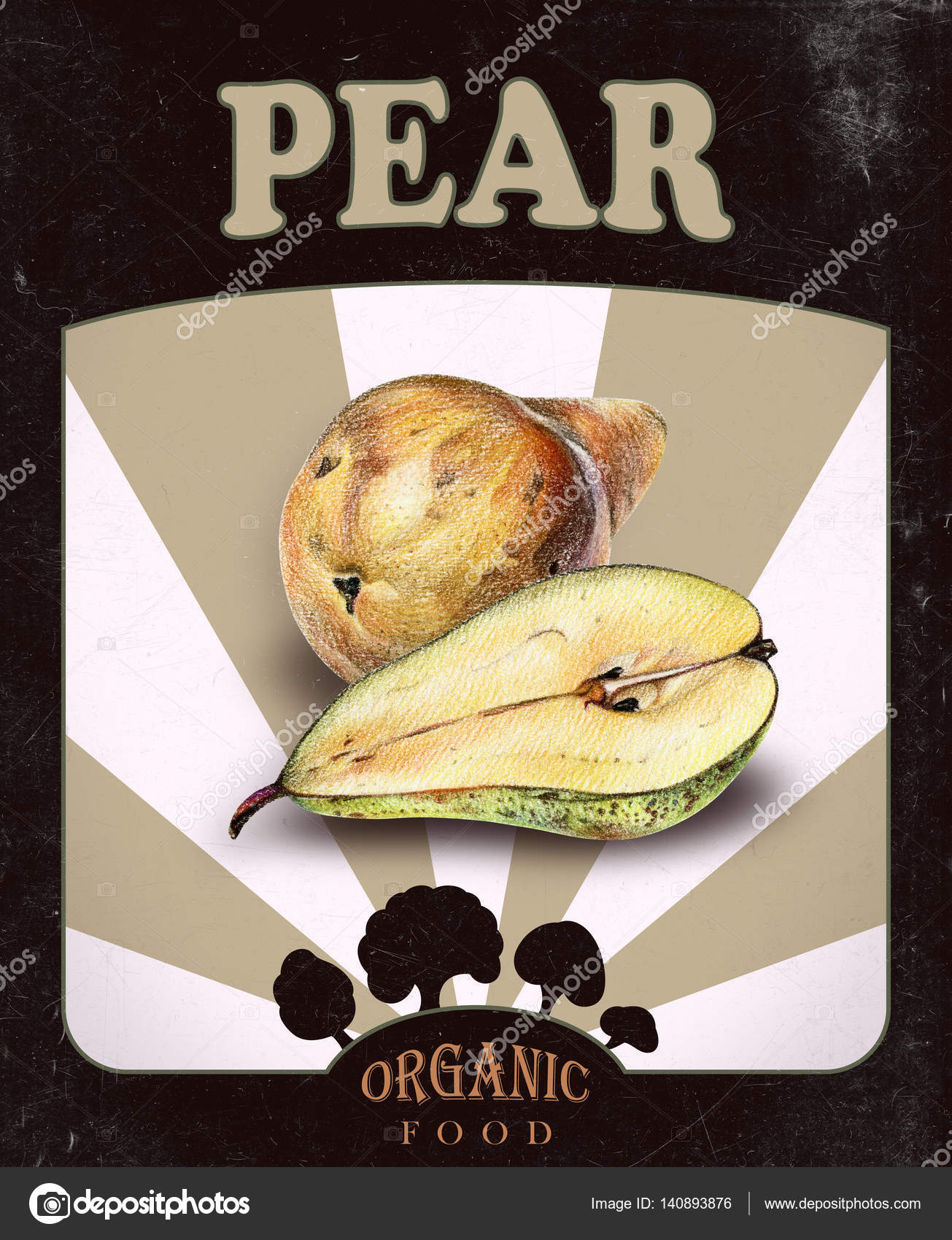 Aletta di filatoio con pere arancioni disegnato a mano con la matita colorata — Foto Stock