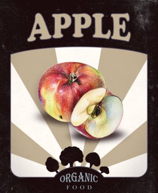  Kırmızı elma el ile renkli kalemle çizilmiş el ilanı