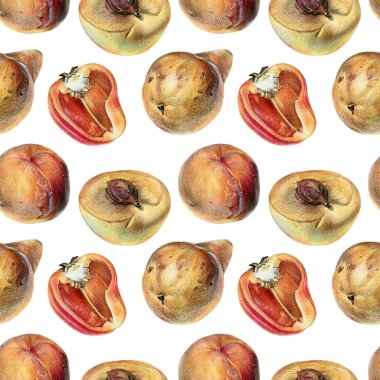 Turuncu armut, biber ve el ile renkli kalemle çizilmiş şeftali ile Seamless Modeli