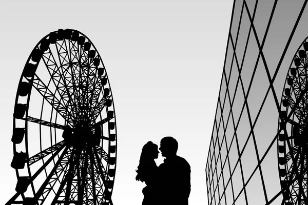 Amantes en el parque de atracciones — Vector de stock