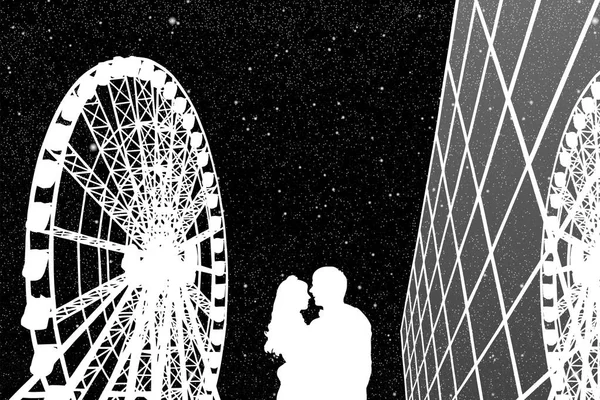 Älskare i nöjesparken på natten — Stock vektor