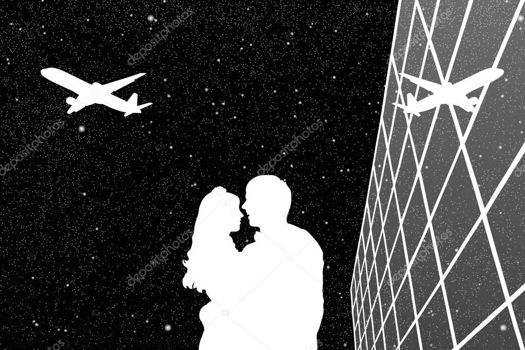  Lovers in airport at night