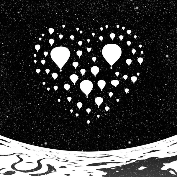 Αέρα μπαλόνια σε σχήμα καρδιάς τη νύχτα — Διανυσματικό Αρχείο