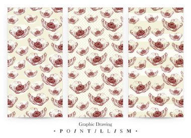  Kırmızı anemon çiçeği çiçek ve beyaz arka plan üzerinde izole sarı şeritler ile sorunsuz desenleri