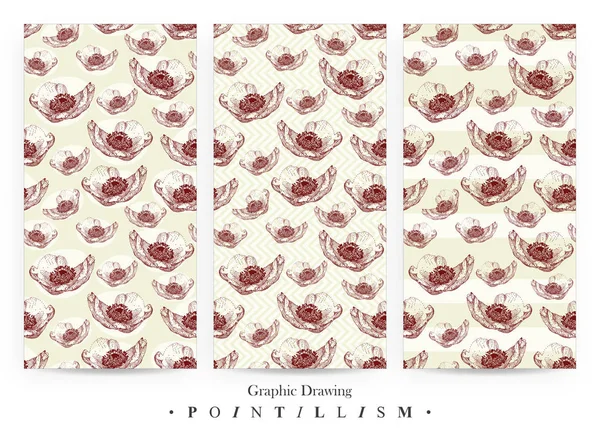  Kırmızı anemon çiçeği çiçek ve beyaz arka plan üzerinde izole sarı şeritler ile sorunsuz desenleri