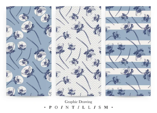  Anemon çiçeği çiçek ve mavi şeritler ile Dikişsiz desen seti