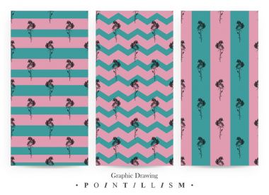  Hibrid güller ve pembe bir arka plan üzerinde Akuamarin şeritler ile Dikişsiz desen seti