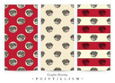  Gül çiçek ve izole Sarı zemin üzerine kırmızı çizgileri ile Dikişsiz desen seti