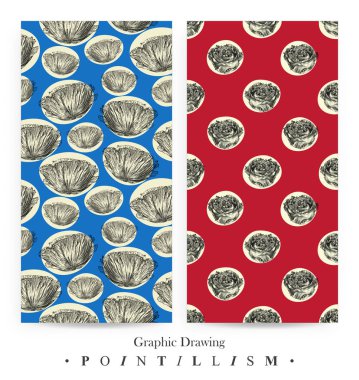  Mavi arka plan üzerinde haşhaş çiçekler ve kırmızı zemin üzerine gül ile Dikişsiz desen seti