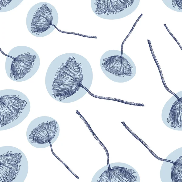 Patrón sin costura vectorial con flor de amapola azul aislada sobre fondo blanco — Vector de stock