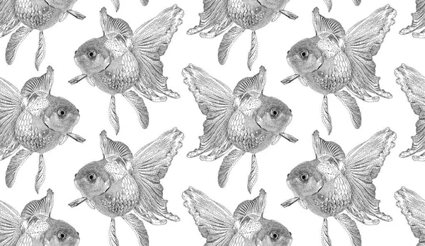 Vektor nahtlose Muster mit Goldfischen isoliert auf weißem Hintergrund von Hand gezeichnet — Stockvektor