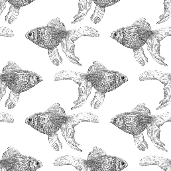 Vektor nahtlose Muster mit Goldfischen isoliert auf weißem Hintergrund von Hand gezeichnet — Stockvektor