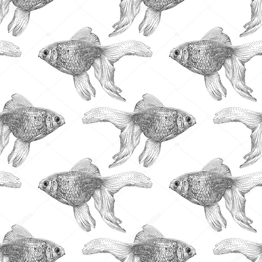  Vector seamless pattern with goldfish isolated on white background drawn by hand