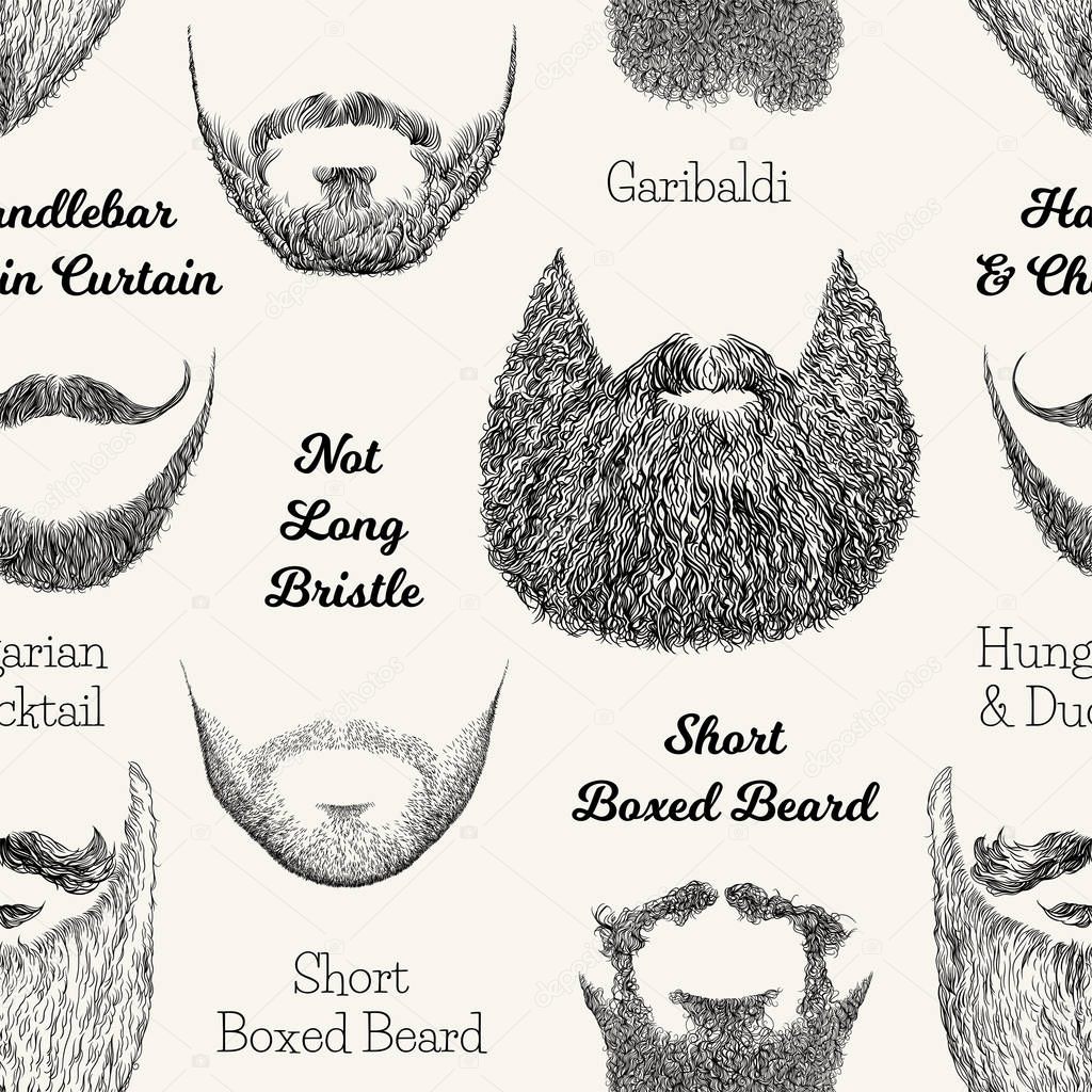 Vector seamless pattern with beards and mustaches