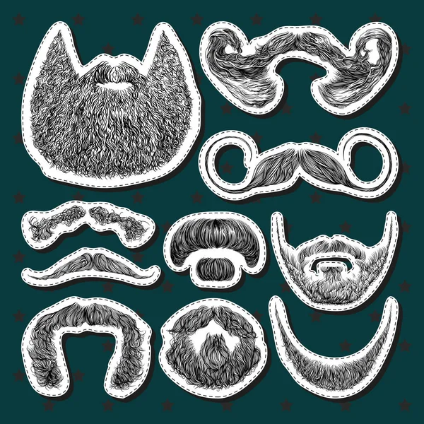 Набор векторных наклеек с бородами и усами — стоковый вектор