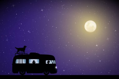  Mehtaplı gecede yolda Karikatür retro araba