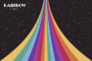 Uzayda gökkuşağı. Yıldızlı gökyüzü. LGBT bayrağı. Tasarım veya yazdırma için soyut vektör renkli arkaplan