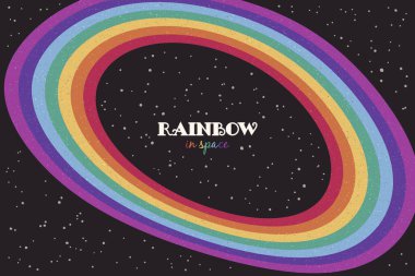 Uzayda gökkuşağı. Yıldızlı gökyüzü. LGBT bayrağı. Tasarım veya yazdırma için soyut vektör renkli arkaplan