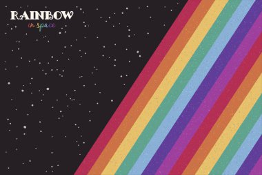 Uzayda gökkuşağı. Yıldızlı gökyüzü. LGBT bayrağı. Tasarım veya yazdırma için soyut vektör renkli arkaplan